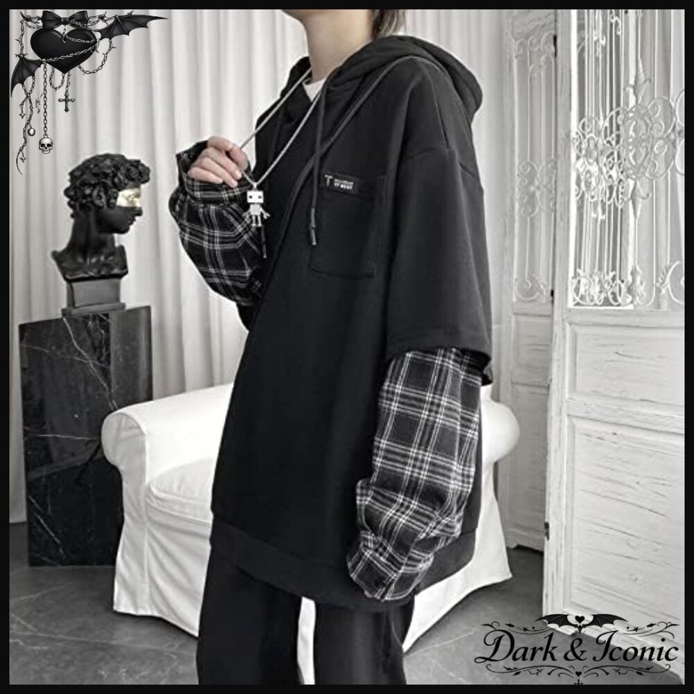 Oversized Vintage Hoodie Patchwork Pullover Emo S… - image 6